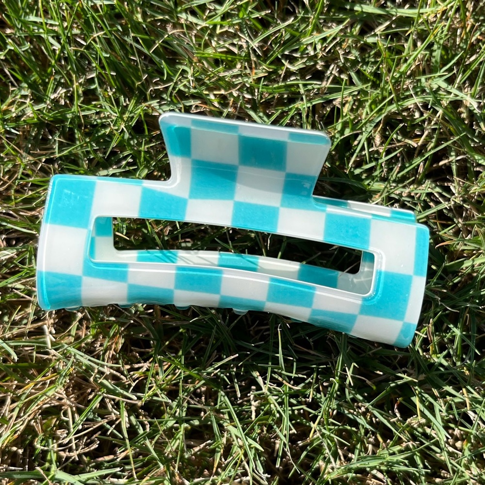 Set of two preppy hair clips, both in a checkered pattern.
